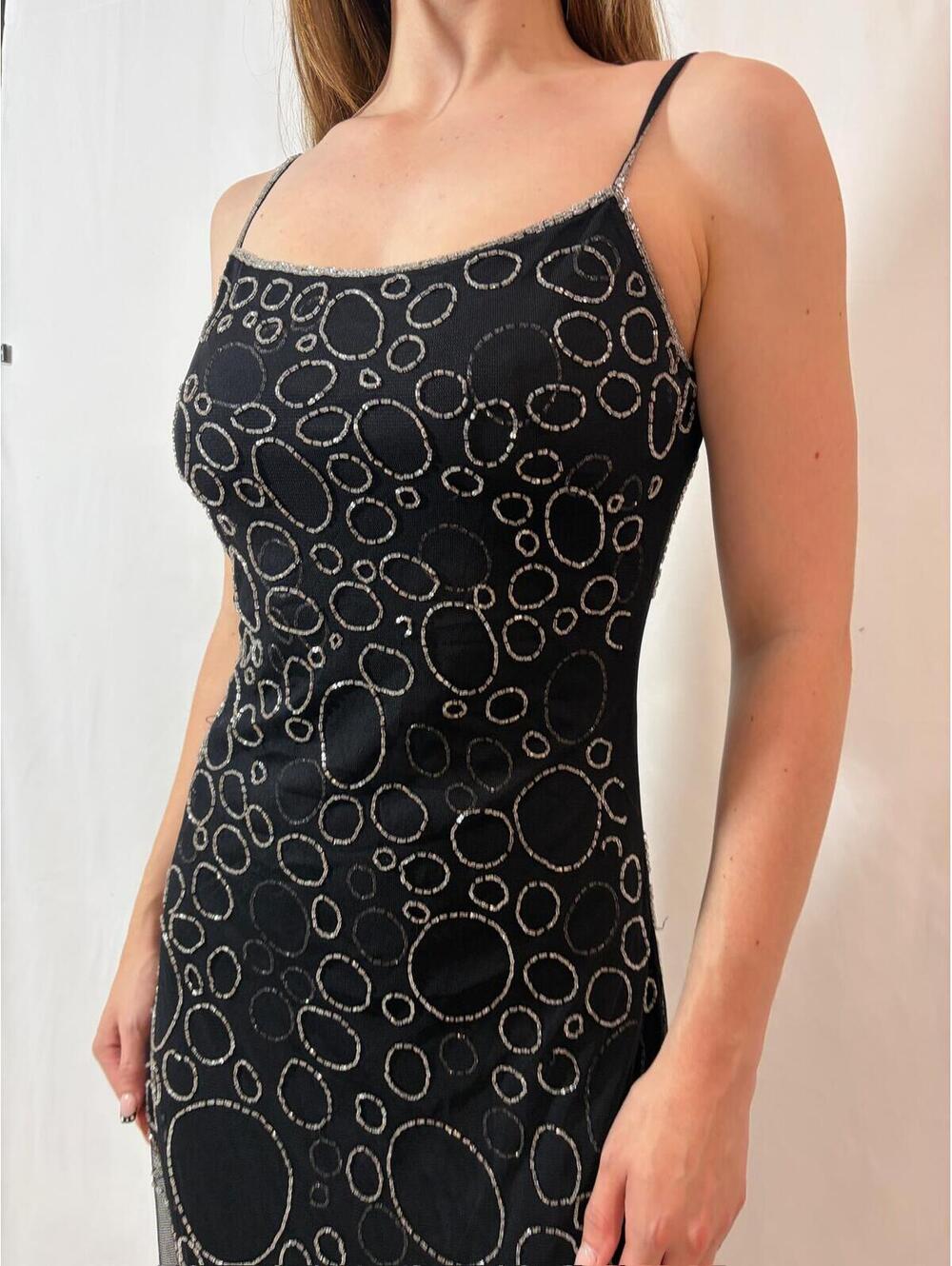 Black and Silver Fully Beaded Bubble Cache Maxi Formal Dress - Picture 6 of 9
